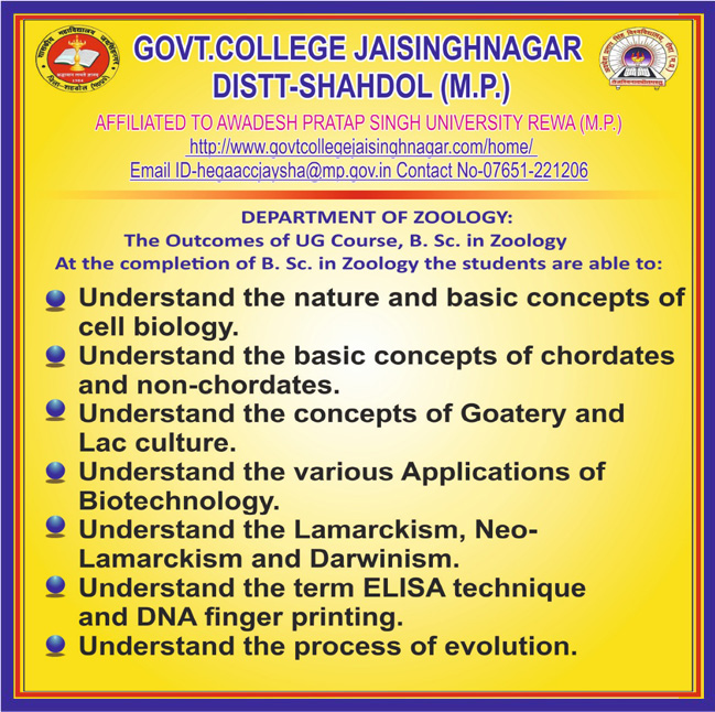 B.Sc. Zoology – Govt College Jaisingh Nagar